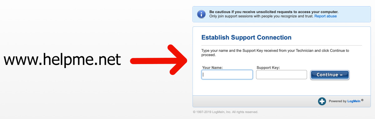 helpme.net redirecționează către logmein