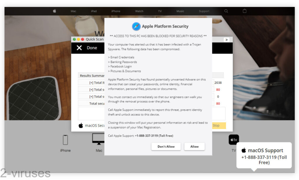 Fake Warnings – Apple Security Alert – How to remove – Dedicated 2